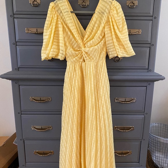 ASOS Yellow Gingham Seersucker Maxi Puffed Sleeves Size Zero 0 EUC (May be NWOT) - Picture 8 of 16
